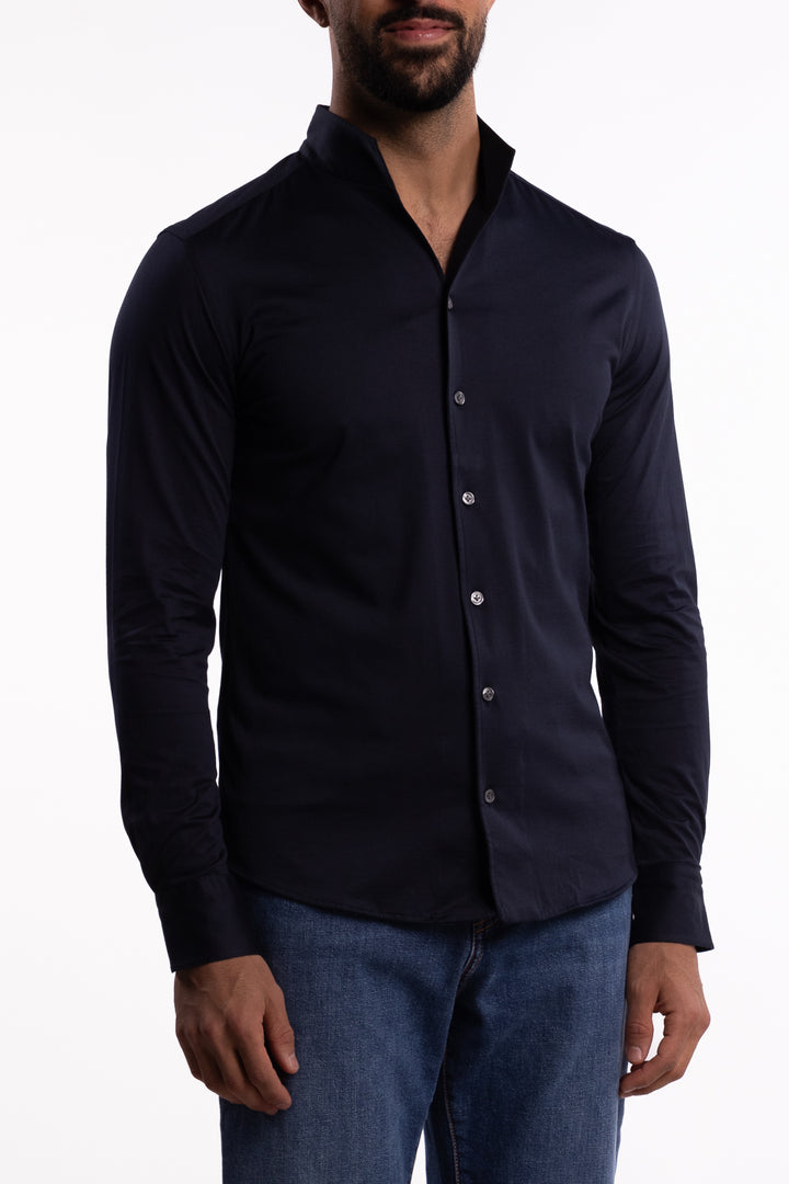 No Collar Cotton Shirt Navy