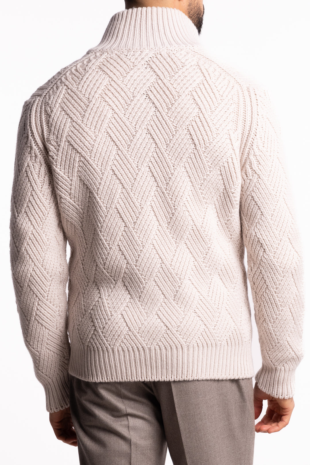 Wool Full-Zip Cable Knit Cardigan Off White