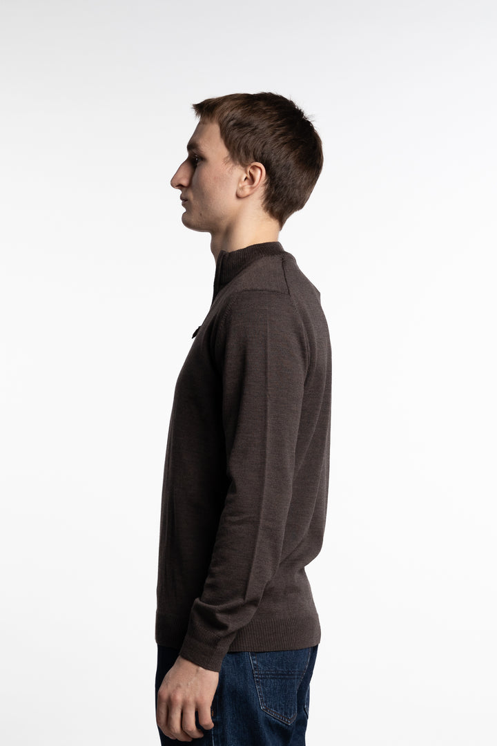 Merino Wool Half Zip Dk. Brown