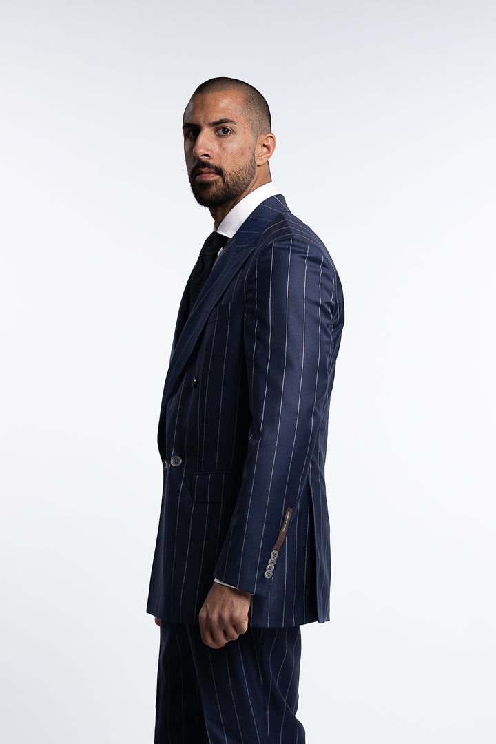 Falconer Regular Fit Double Breasted Twill Blazer Dark Blue