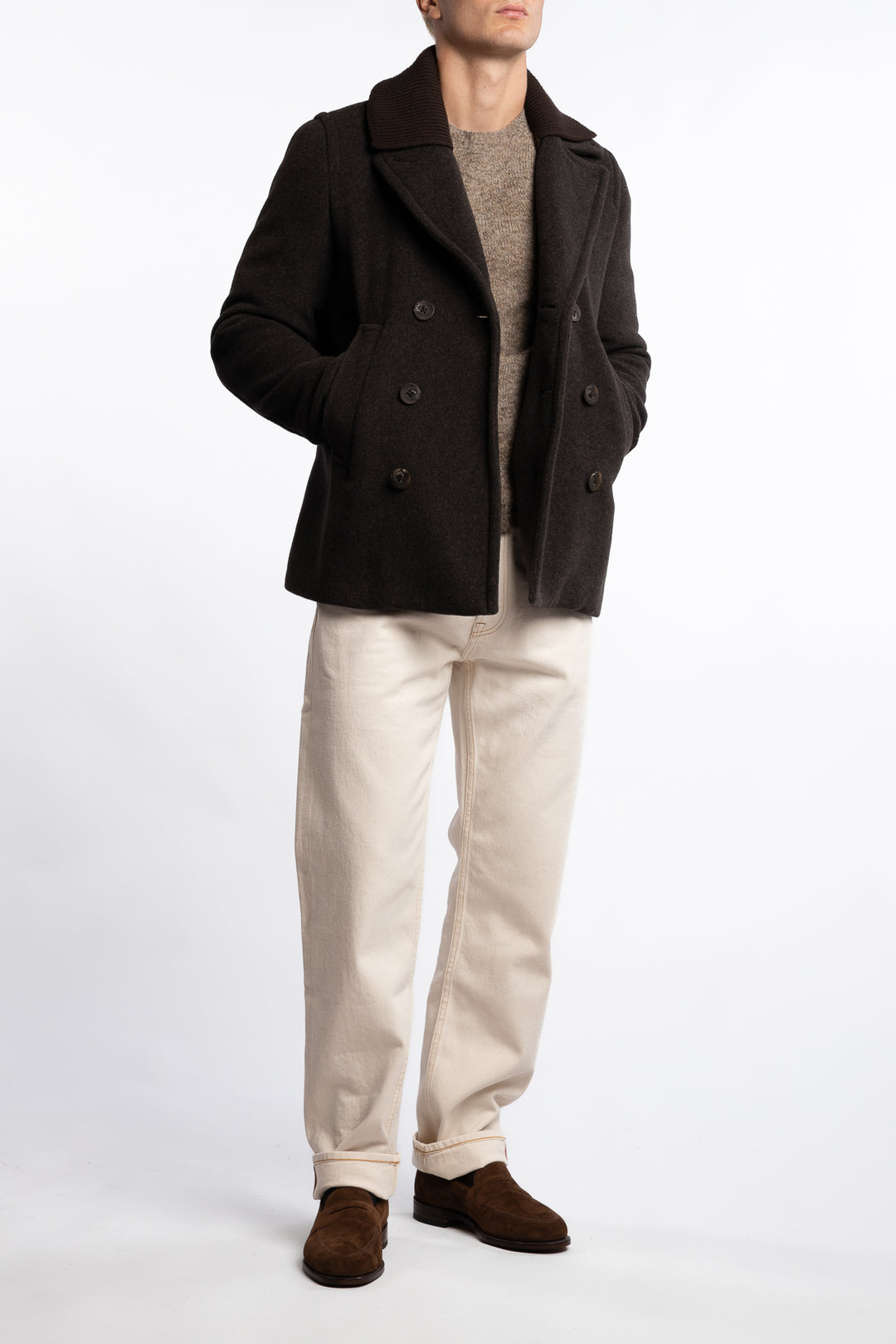 Wool Peacoat Brown Melange