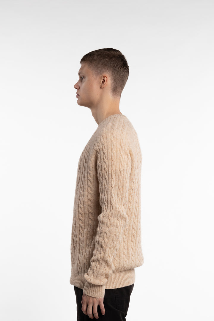 Lambswool Raglan Cable O-Neck Lt Sand