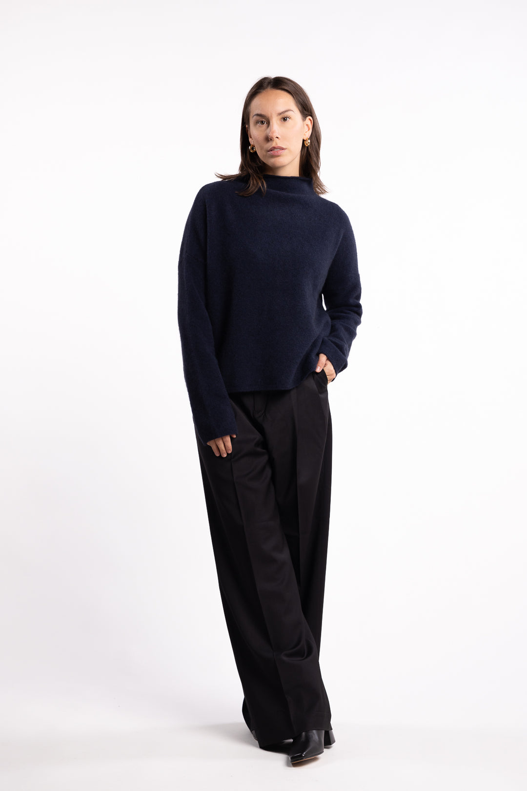 Mika Yak Funnelneck Sweater- Navy