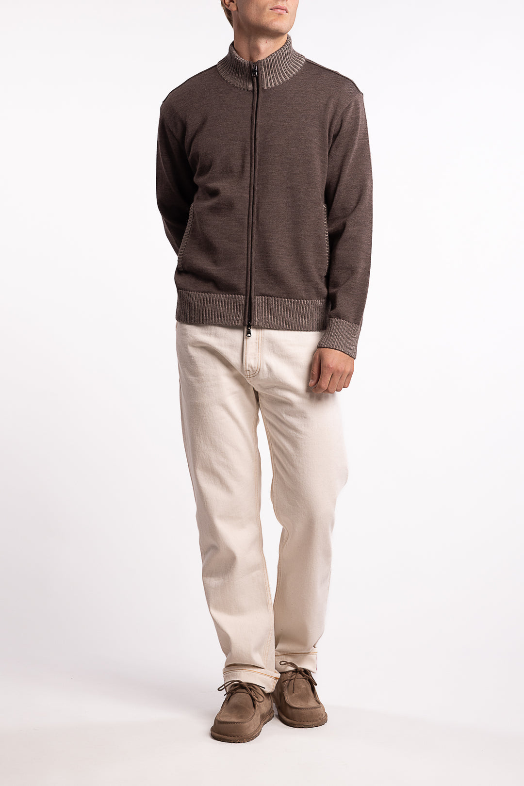 Shark Tag Soft Cool Touch Wool Full Zip Brown