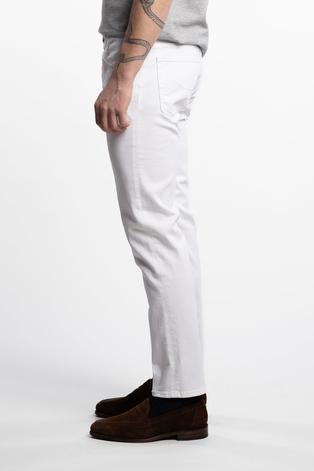 Scott Cropped Carrot Shape Stretch Jeans White