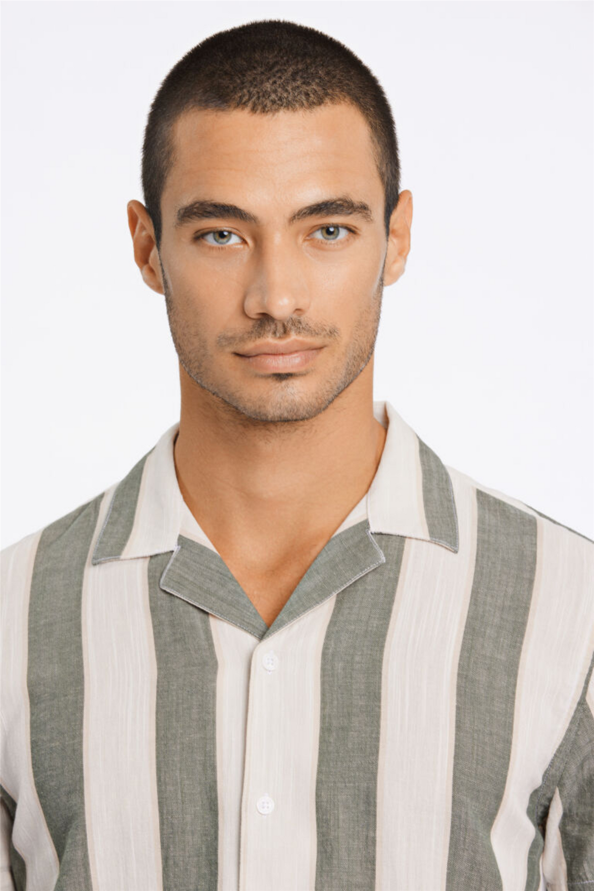 Striped Linen/Cotton Shirt S/S Army