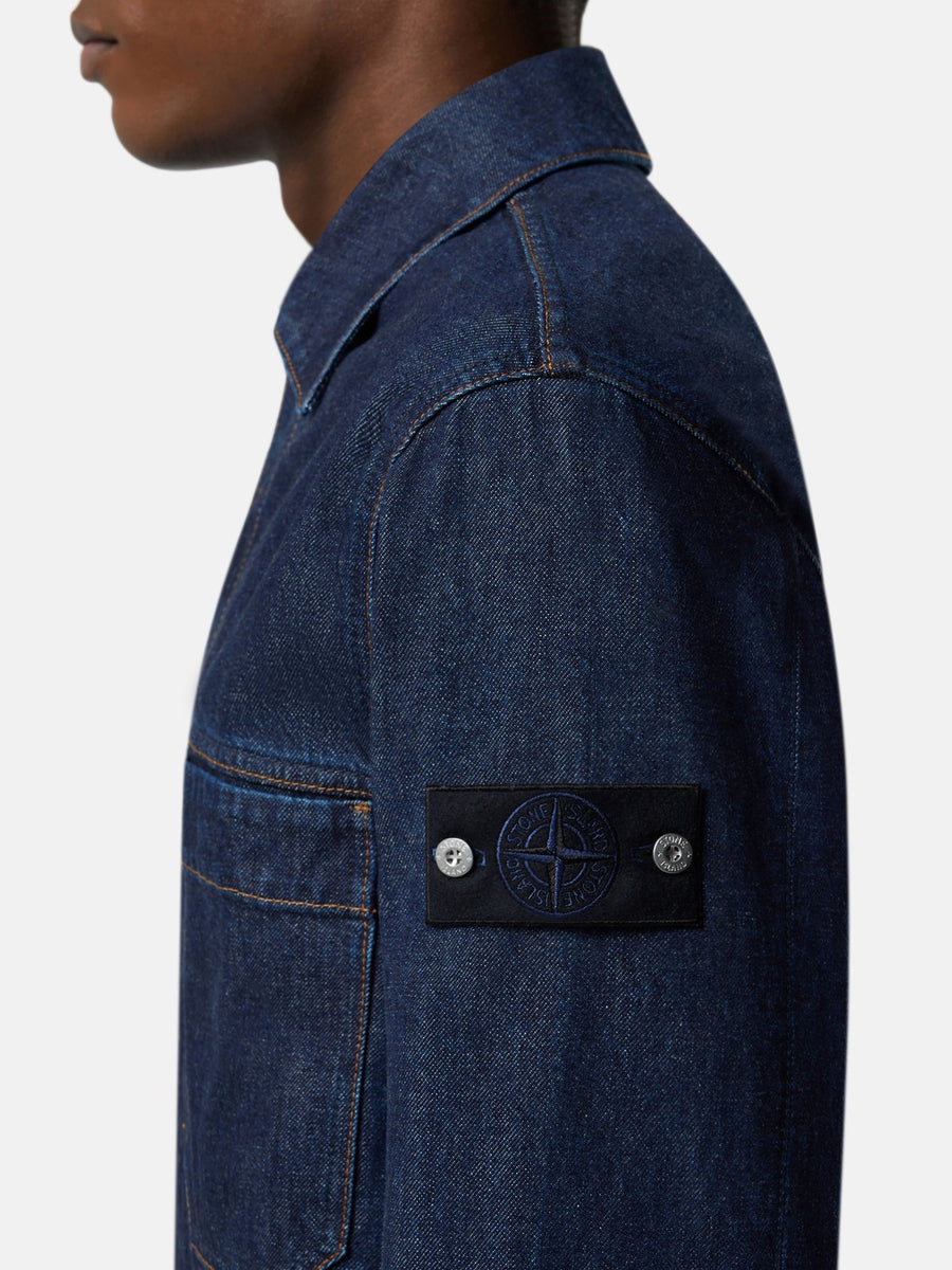 4100006 Indigo Denim Rinsed Biker Jacket - detalj krage