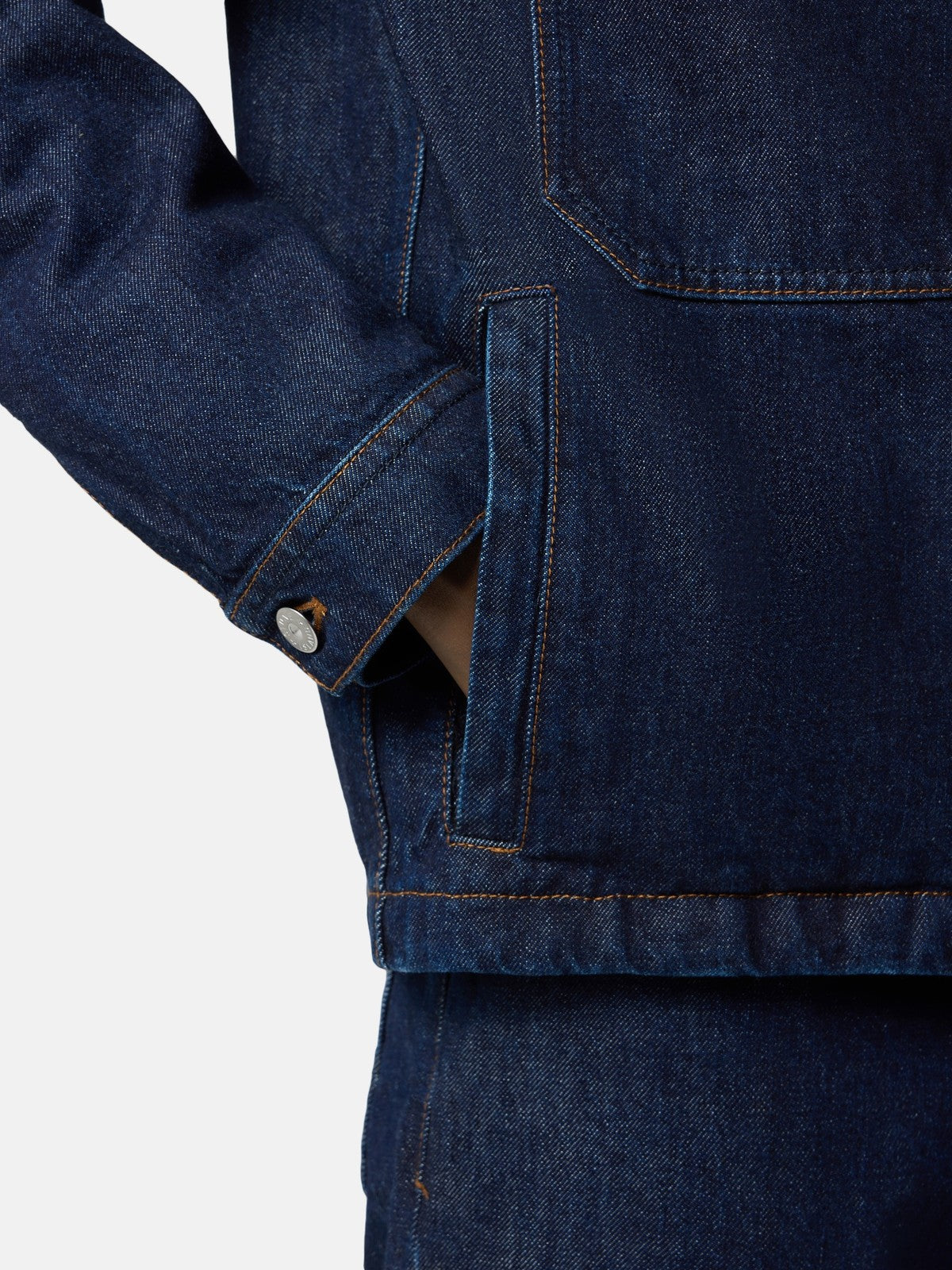 4100006 Indigo Denim Rinsed Biker Jacket - detalj lomme