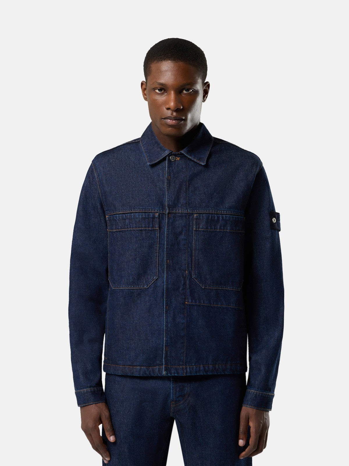 4100006 Indigo Denim Rinsed Biker Jacket - modellbilde