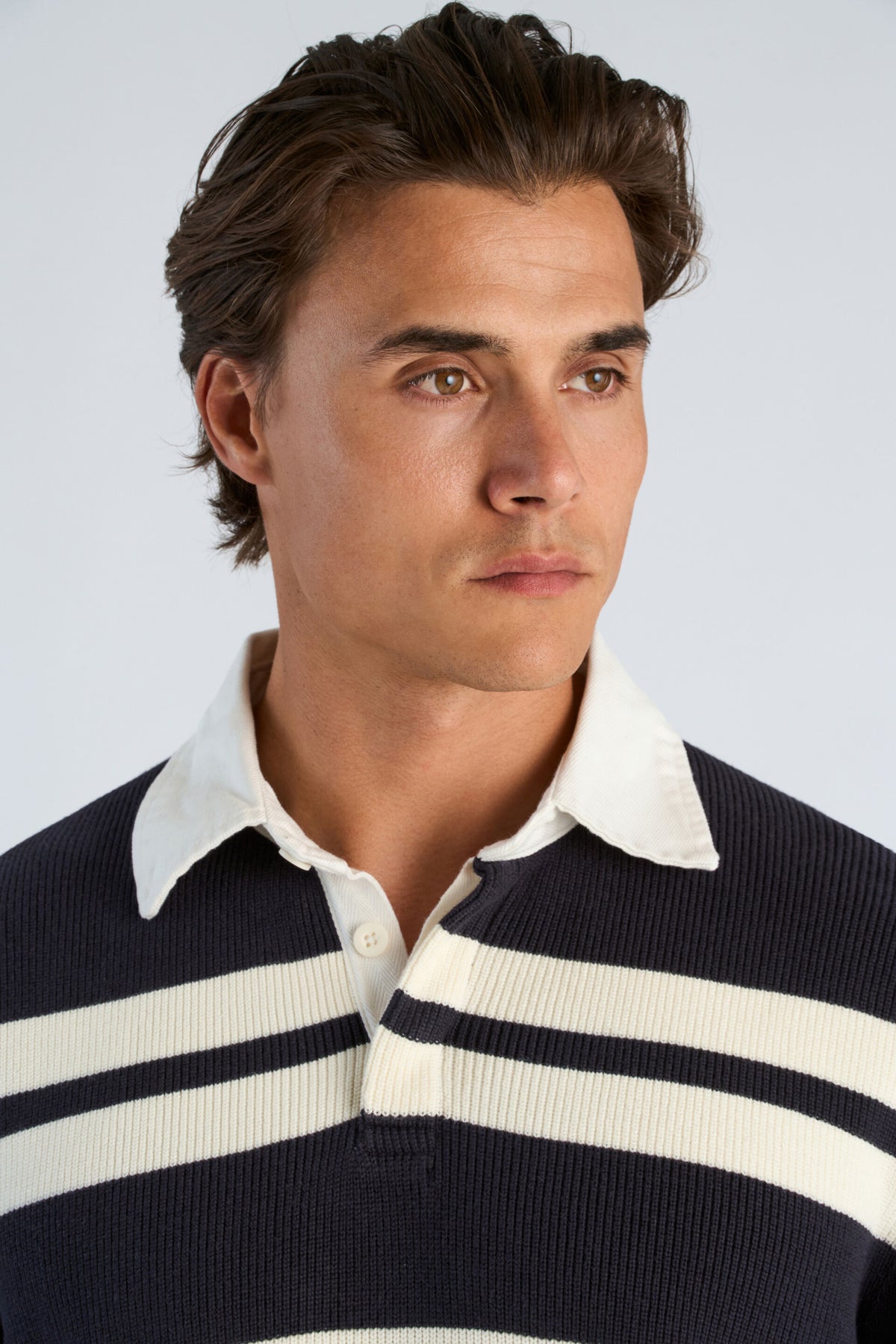 Knit Striped L/S Rugby Shirt Navy - nærbilde detalj