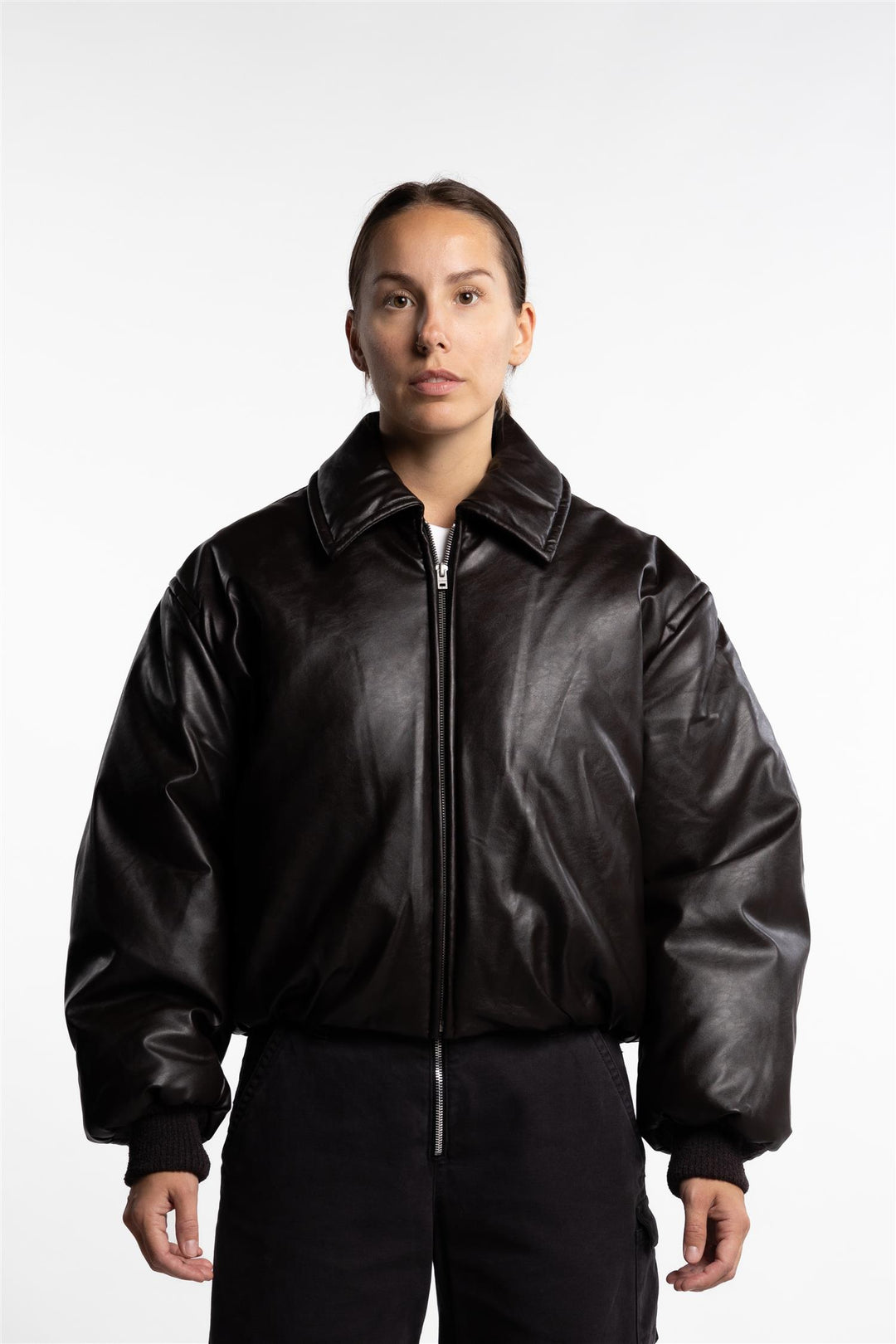 Coated Bomber Jacket- Dark Brown