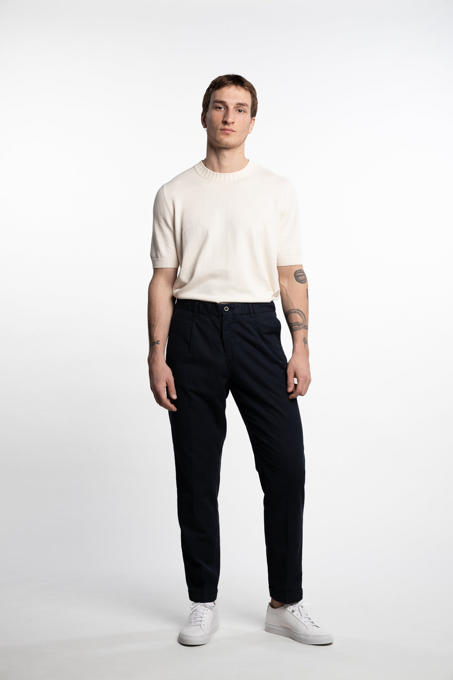 Capri Pleated Cotton/Linen Pant Navy