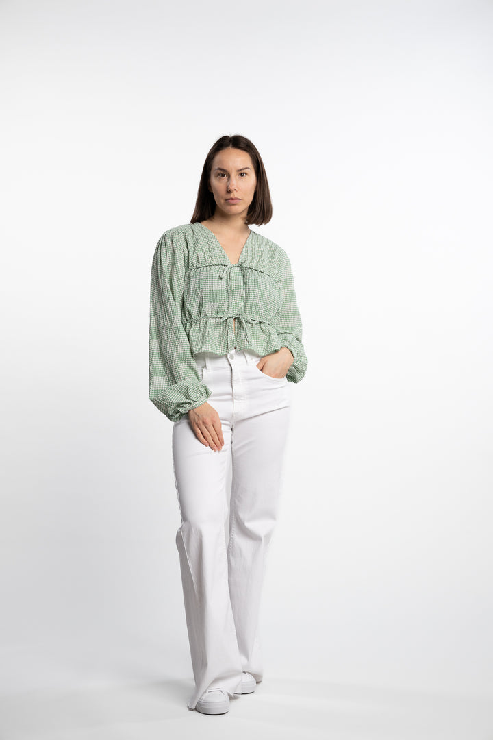 Indiana string blouse- Green/White