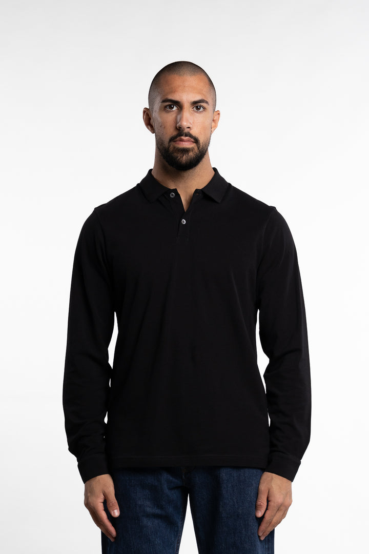 Long Sleeve Pique Polo Shirt Black