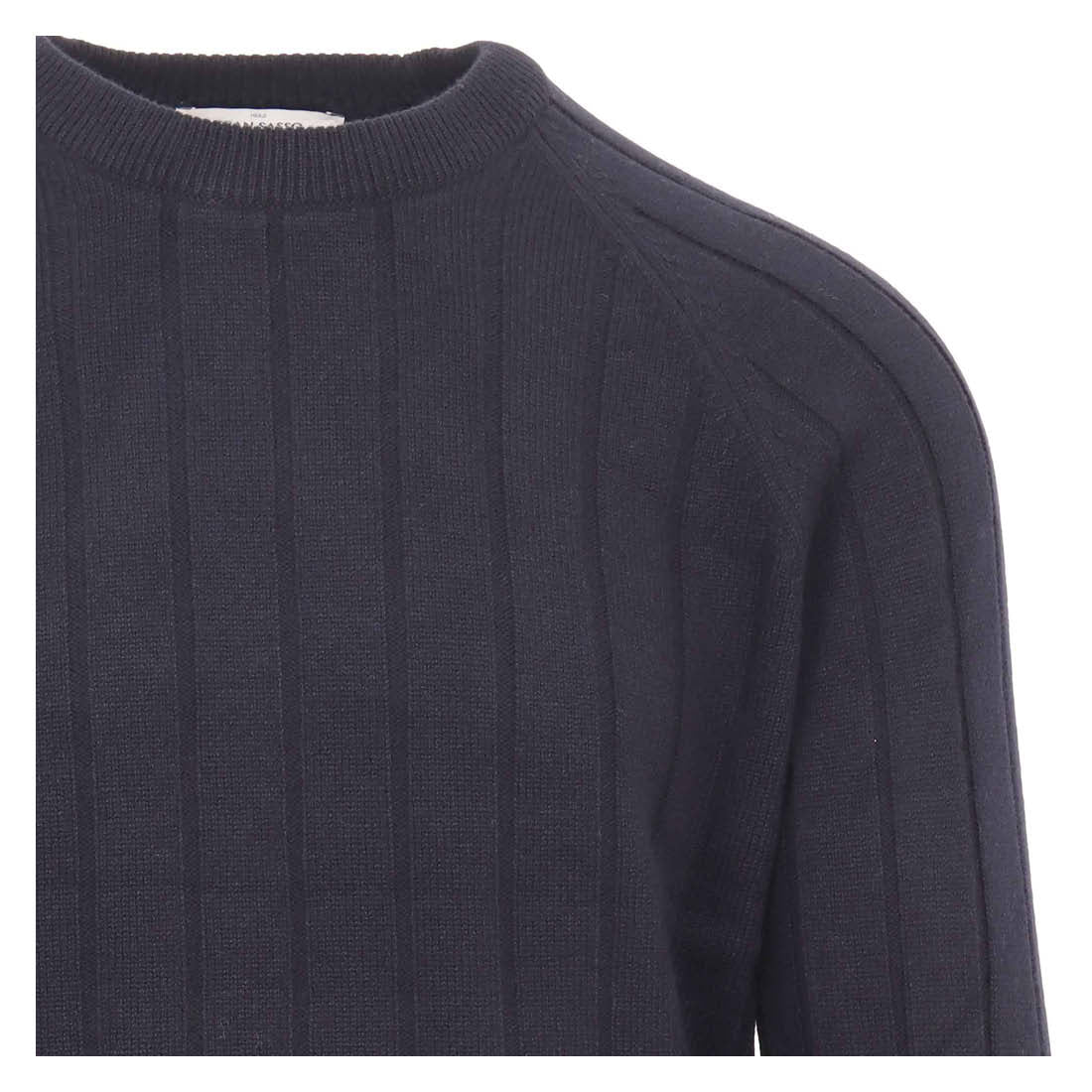 Ribbed Virgin Wool/Cashmere Sweater Navy – detalj