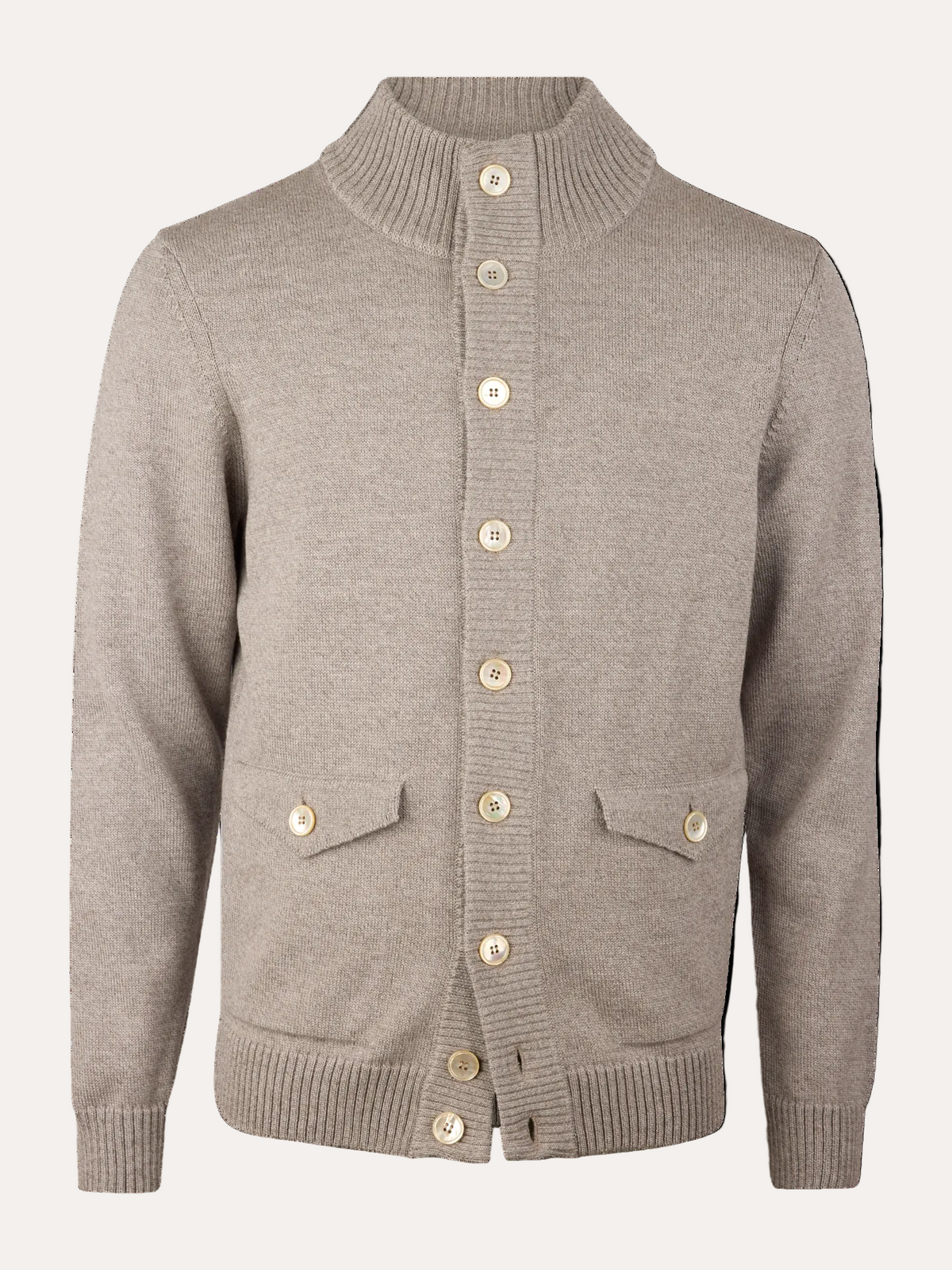 Cardigan Knitted W Pockets Chunky Merino Wool Beige