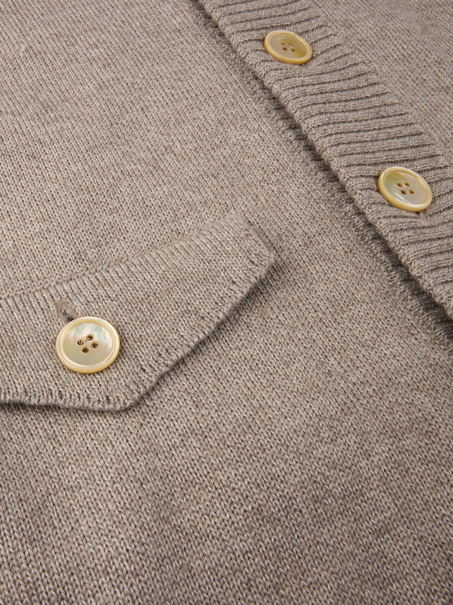 Cardigan Knitted W Pockets Chunky Merino Wool Beige