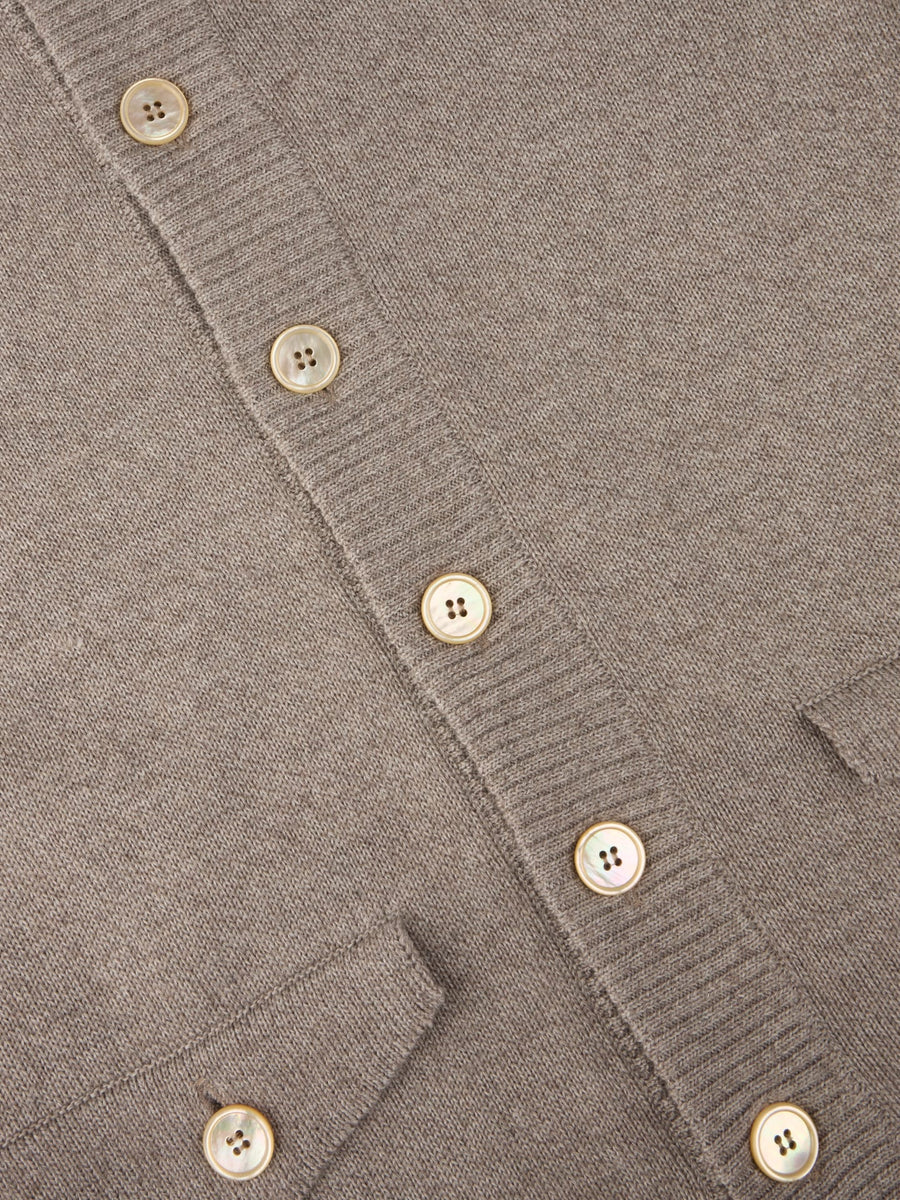 Cardigan Knitted W Pockets Chunky Merino Wool Beige
