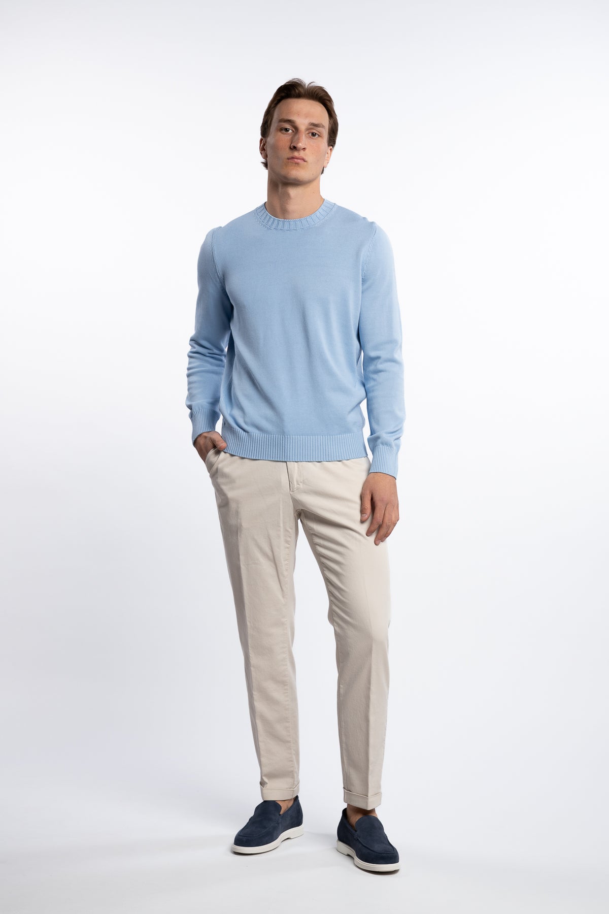 Cotton Long Sleeve Crewneck Light Blue