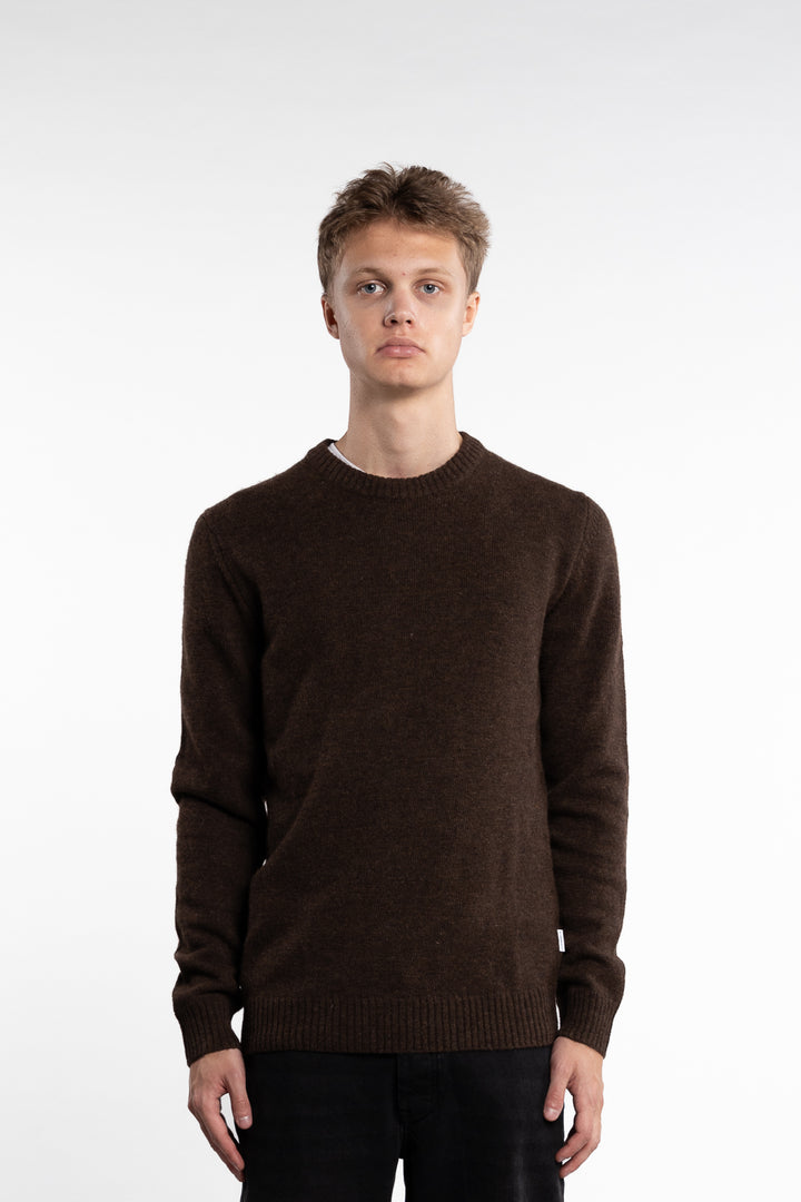 Lambswool O-Neck Knit Dark Brown Melange