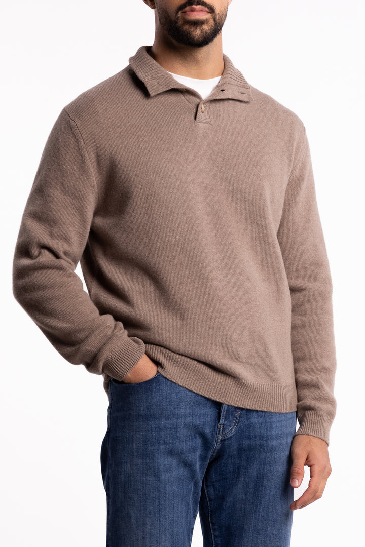 Merino Wool/Cashmere Button Neck Beige