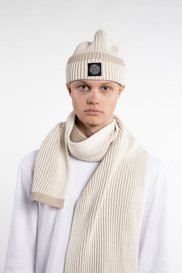 Vanisé Rib RWS Wool Beanie with Logo Patch Natural White