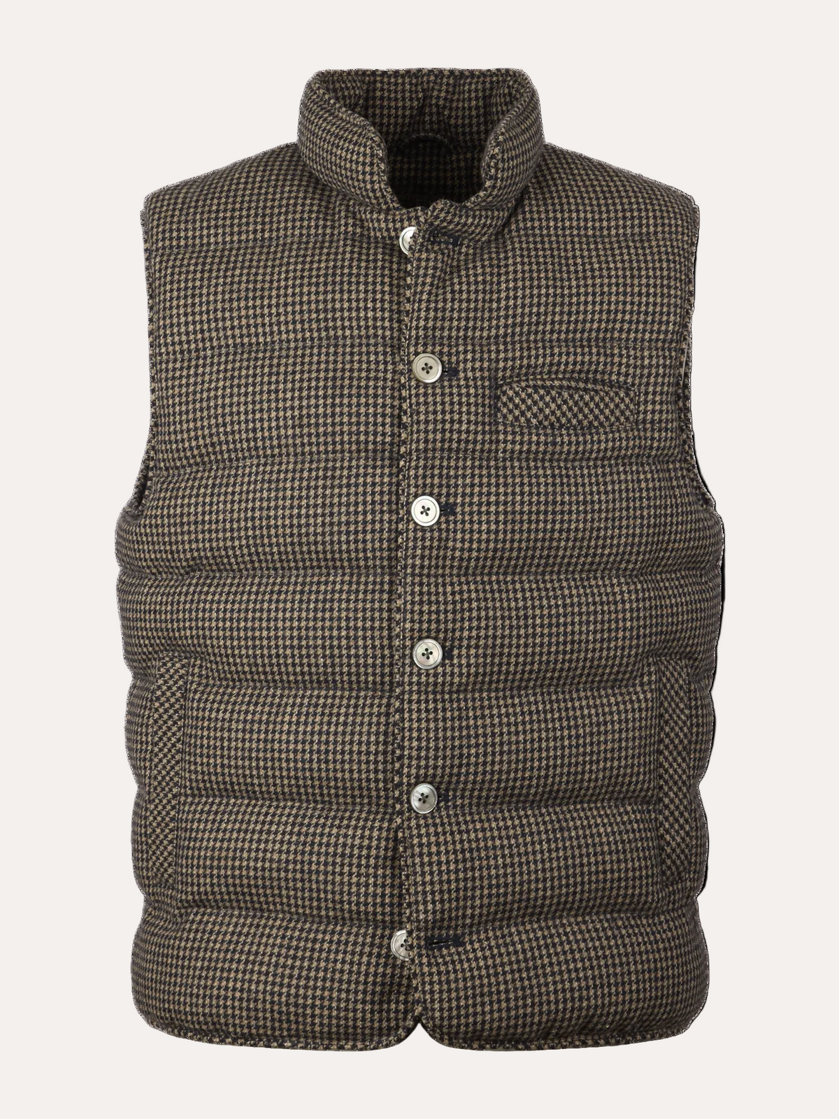 Quilted Buttoned Vest Padded Wool Navy Pattern
