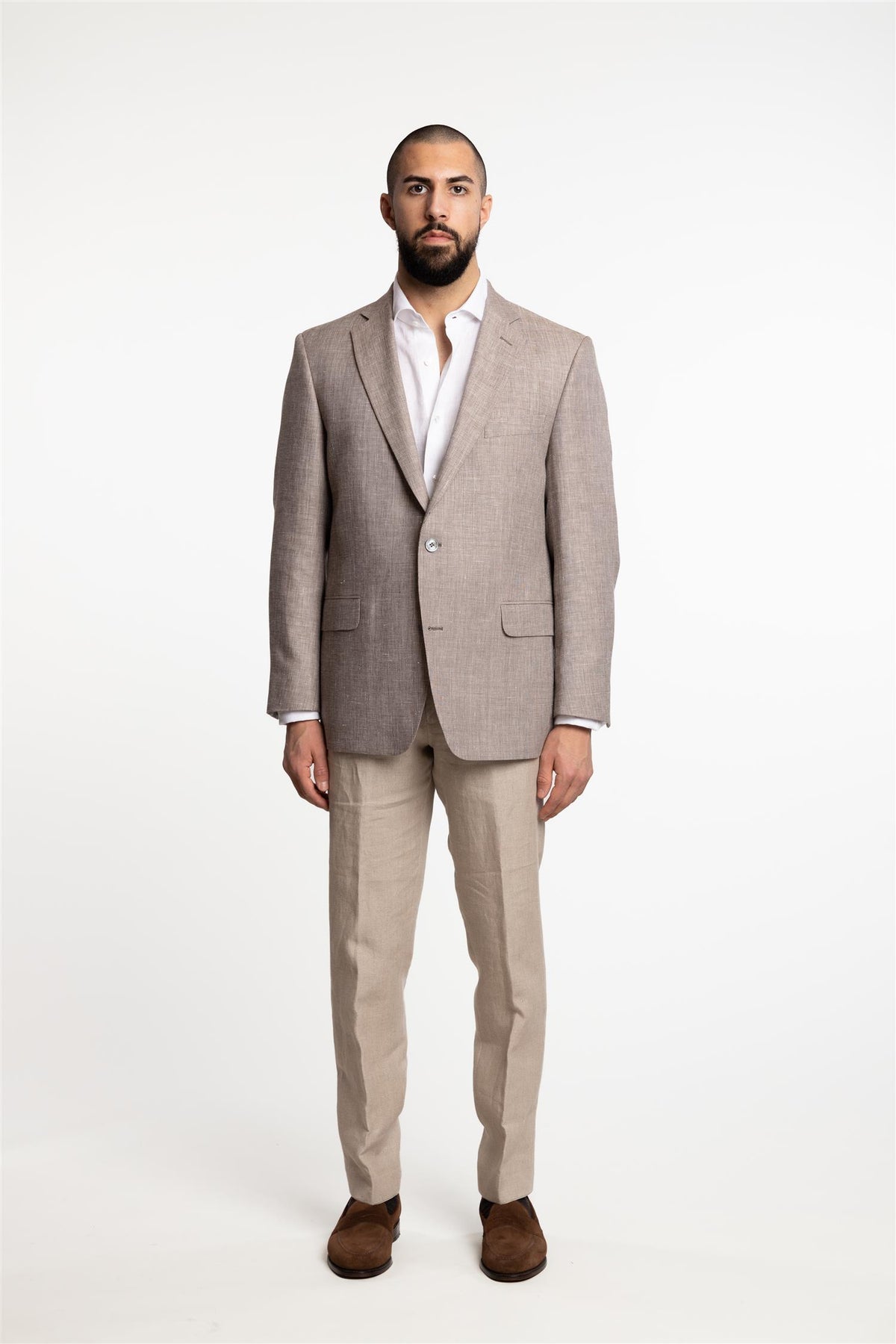 Joel Wide Fit Linen/Wool Blazer Terra Brown