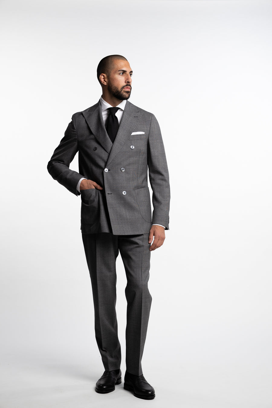 Vicenza Double Breasted Wool Blazer Grey Check