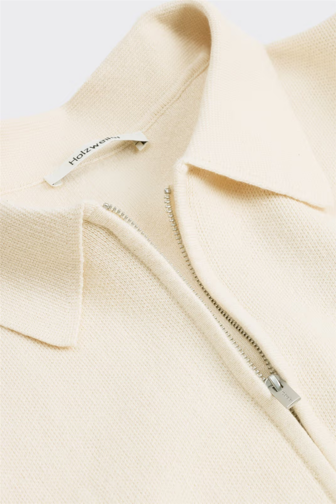 Summer Zip-Up Polo Knit Ecru