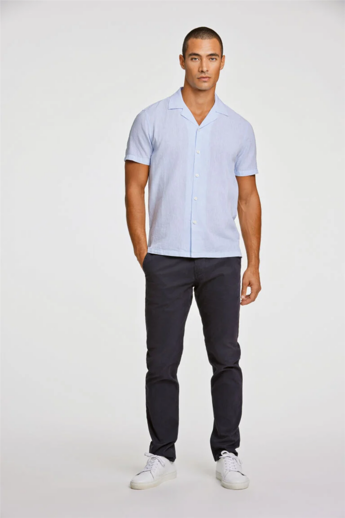 Casual Linen Blend Resort S/S Light Blue