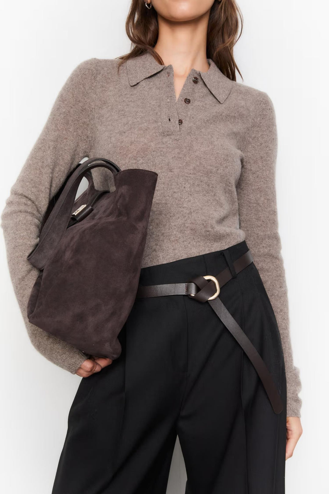 Lucille Tote Bag Large- Dark Brown Suede