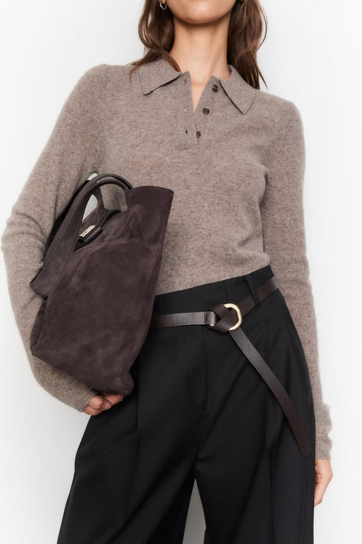 Lucille Tote Bag Large- Dark Brown Suede