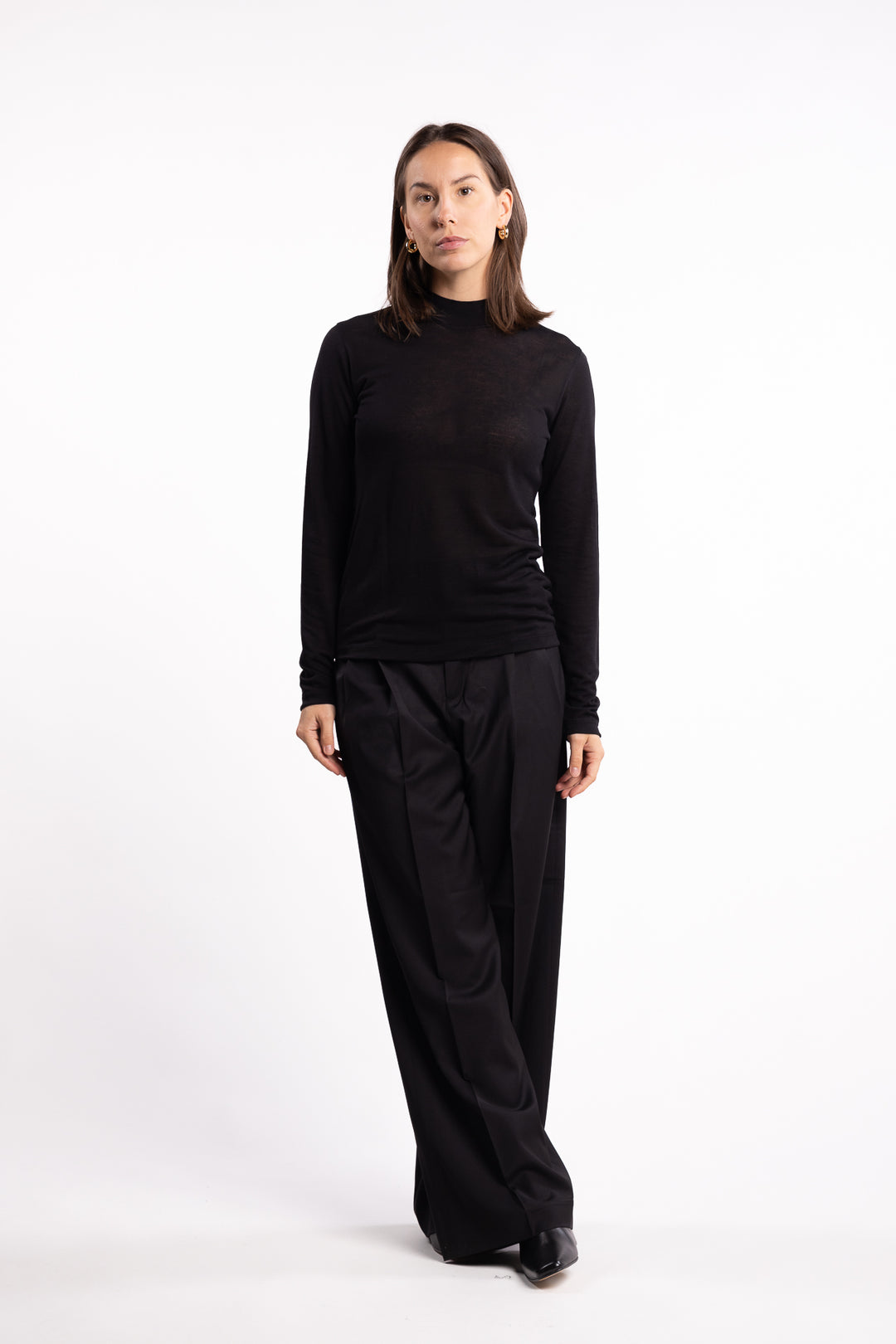 Lyocell Cashmere Mock Neck Top- Black