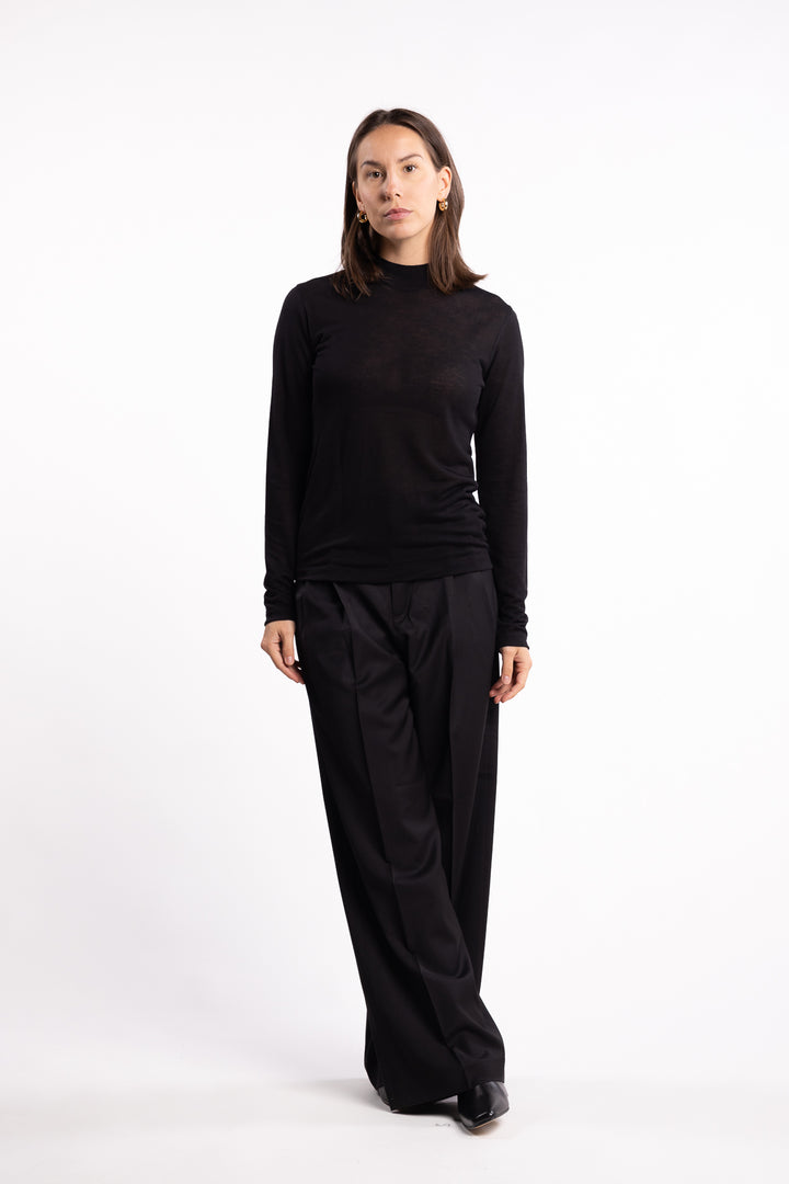 Lyocell Cashmere Mock Neck Top- Black