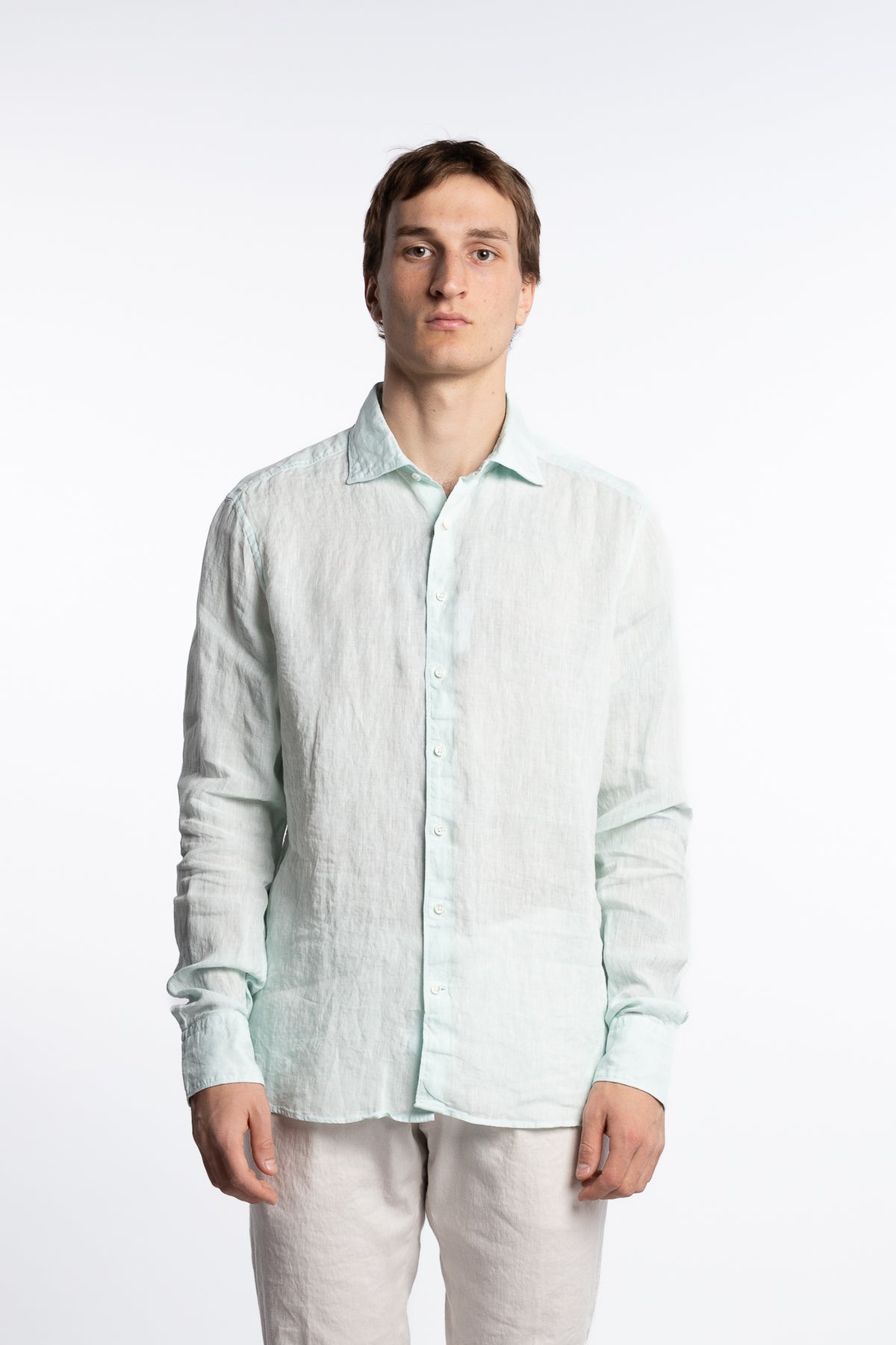 Slimline Linen Shirt Light Aqua