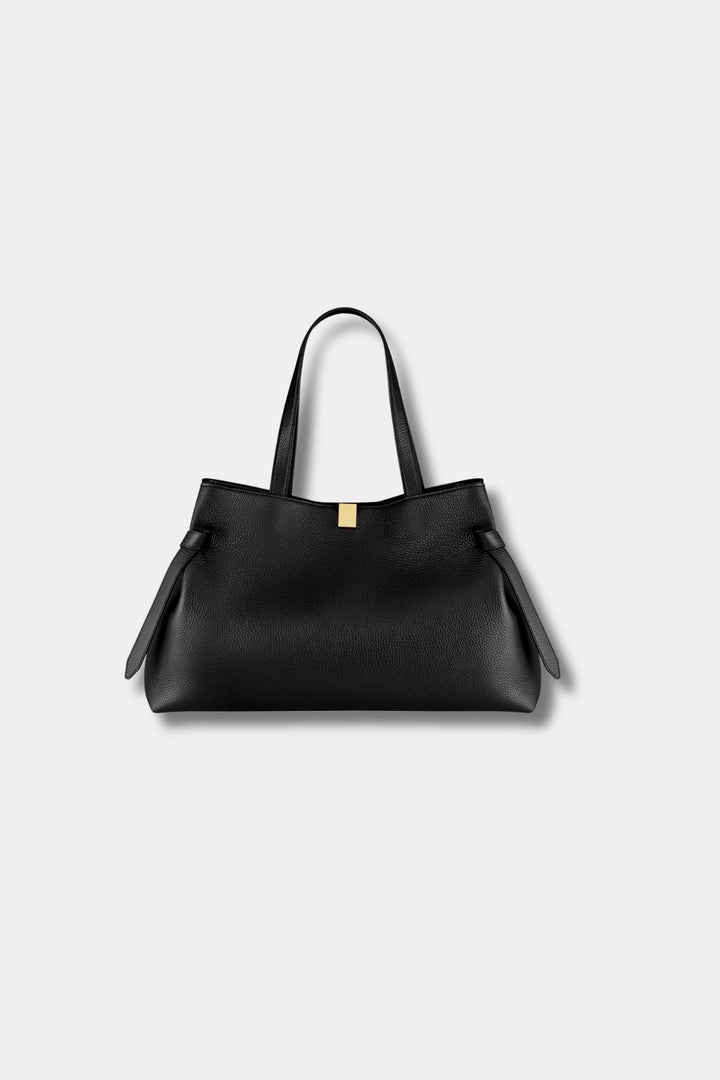 Gyoza Tote- Black Pebble Grain Leather