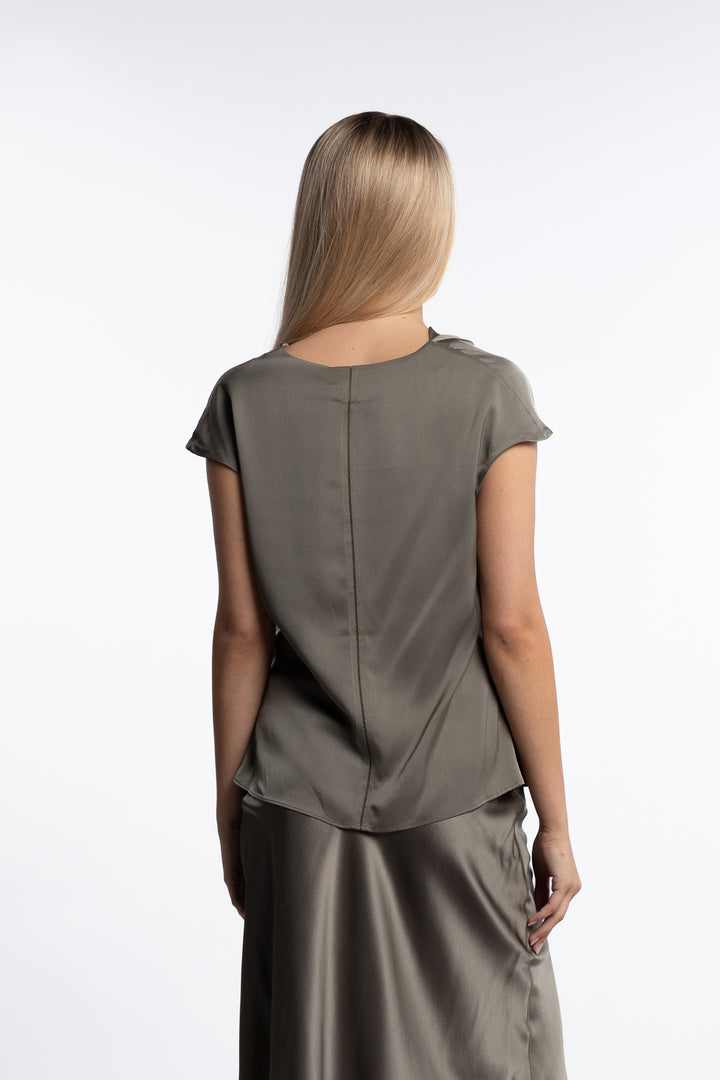 Zia silk top- Light military