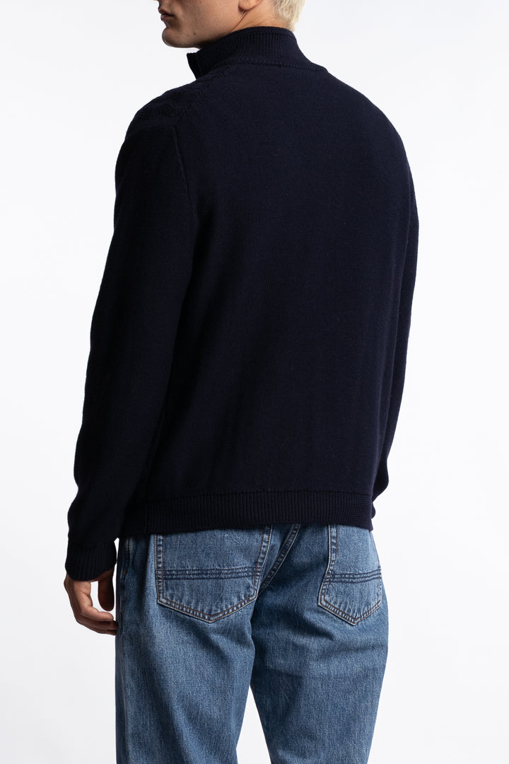 Cableknit Wool Cardigan Navy