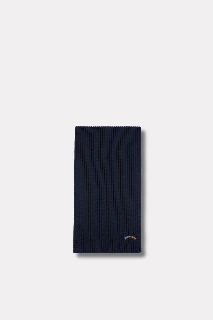 Logo Patch Wool Scarf Navy