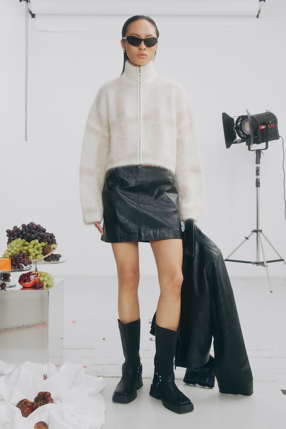 Tine Light Check Cardigan- Lt Brown Mix