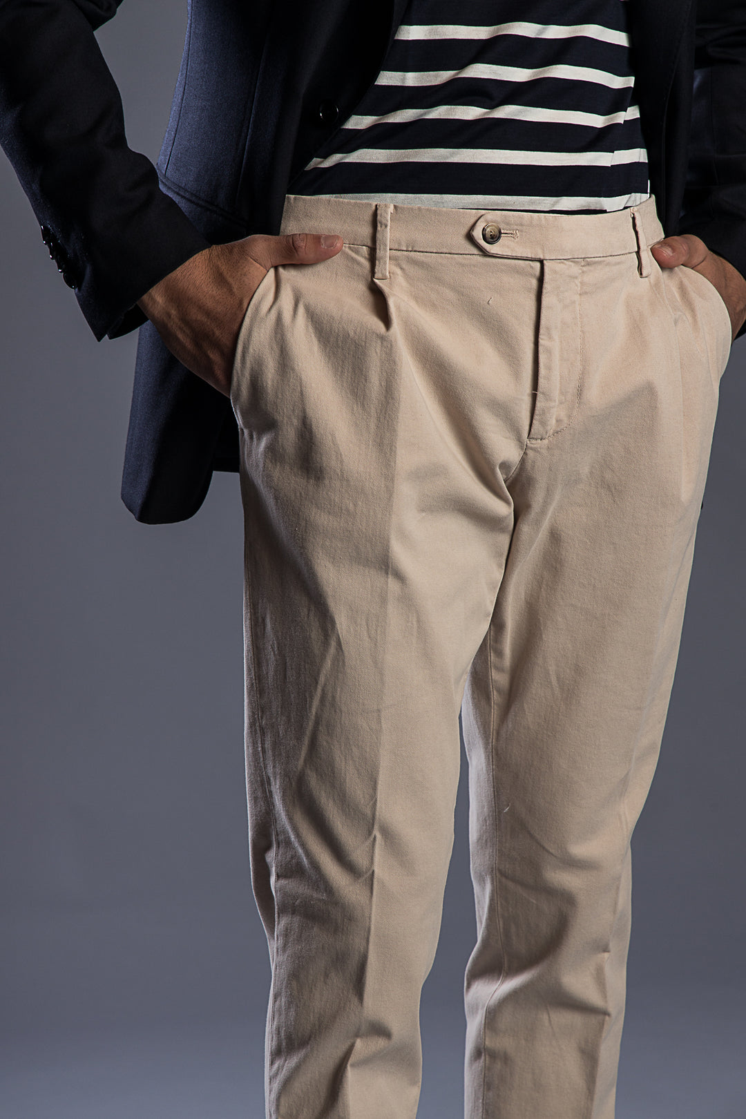 Pleated Cotton Chinos Beige