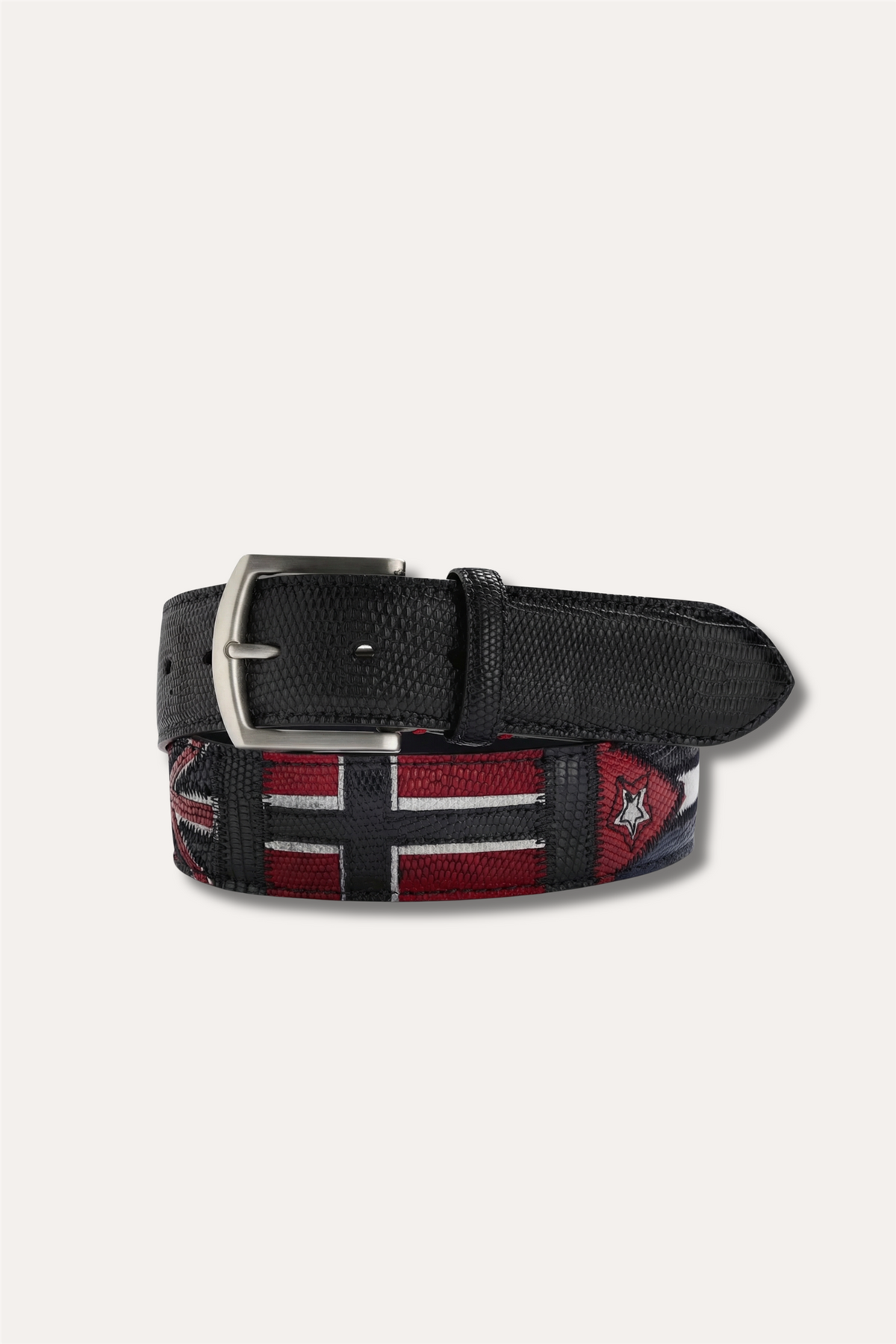 Lizard Leather Flag Belt Black Multi