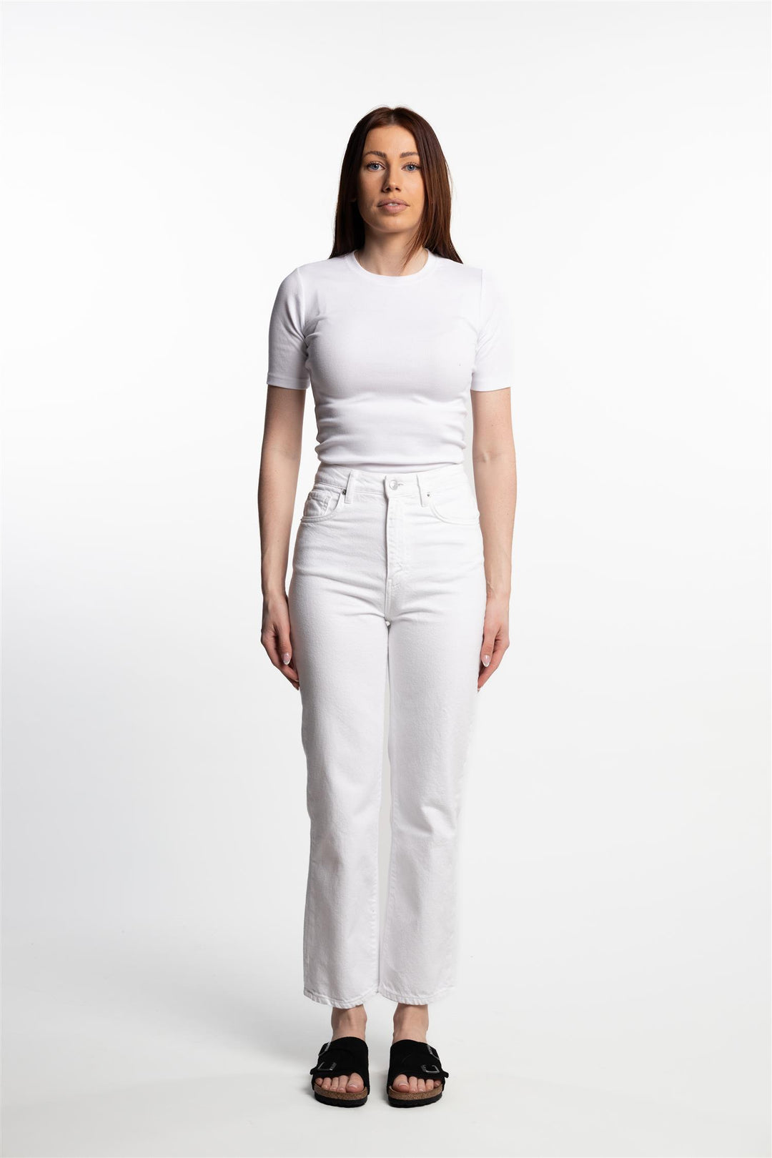 Holly high waist straight fit cropped length- White