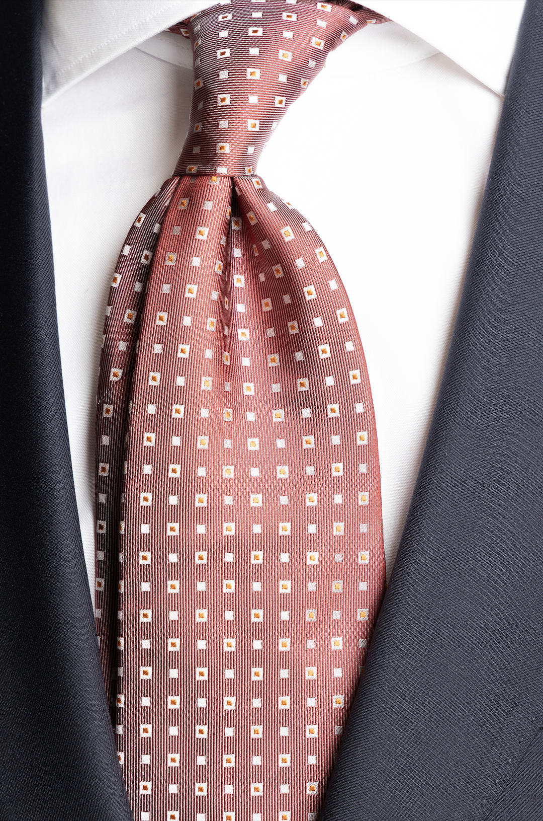 Silk Woven Tie Red With Orange Squares