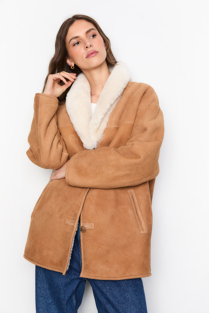 Melli Shearling Jacket- Camel Suede