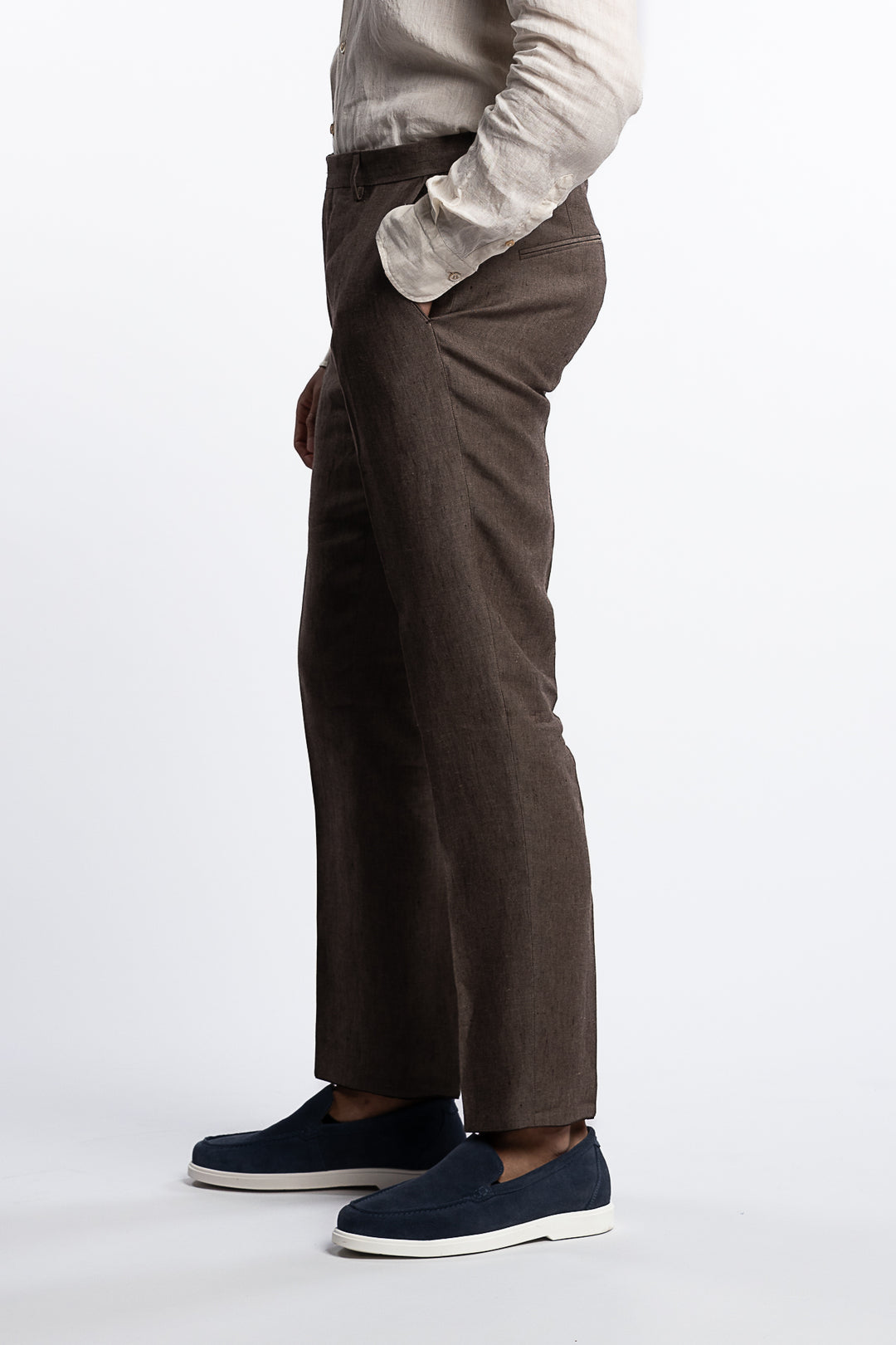 Denz Slim Fit Linen Trousers Dusk Brown