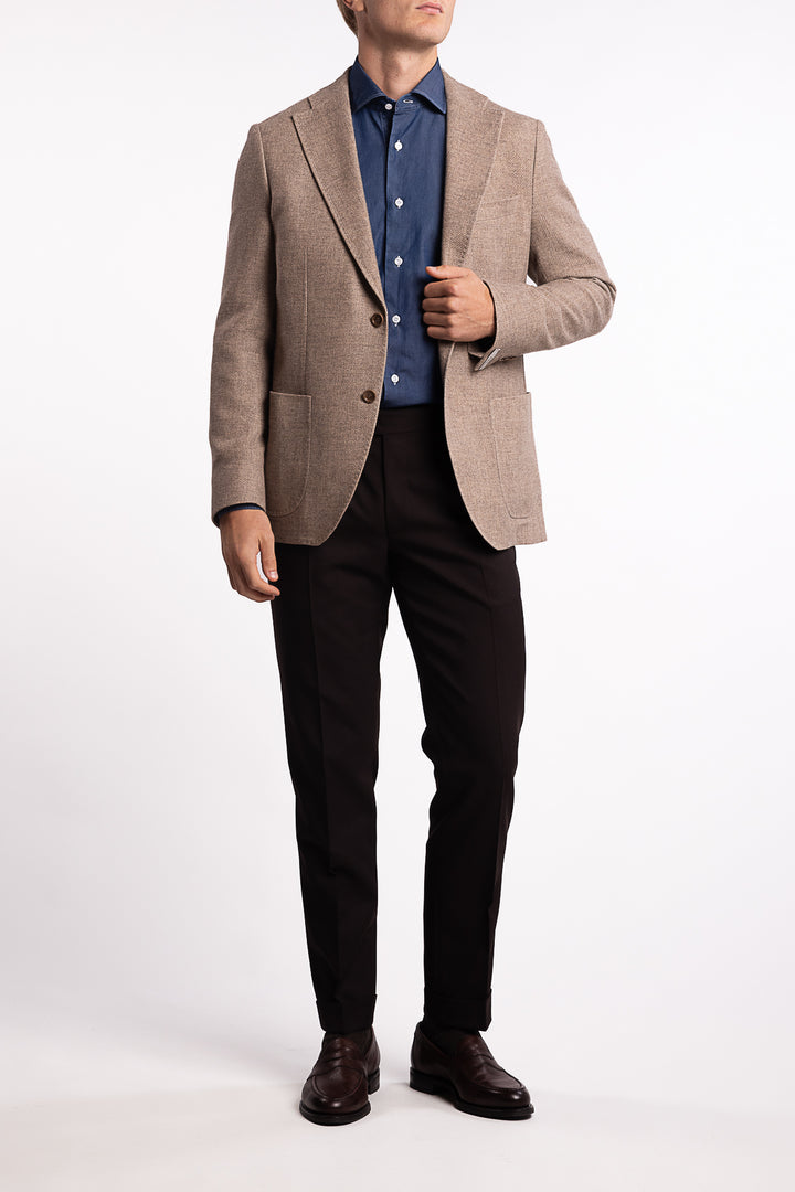 Savino Slim Fit Cotton/Wool Blazer Beige
