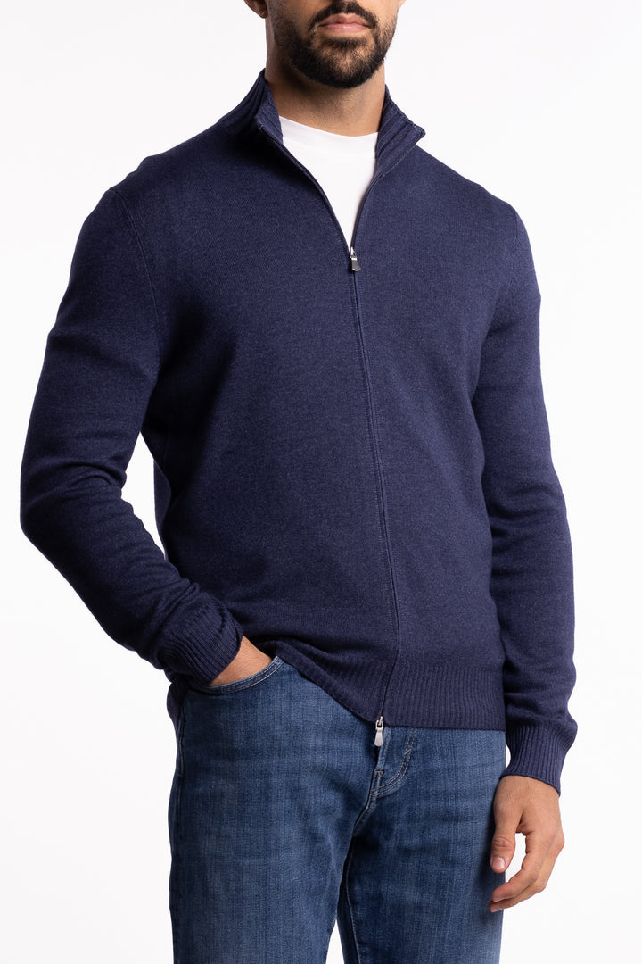 Wool/Cashmere Washed Full Zip Blue