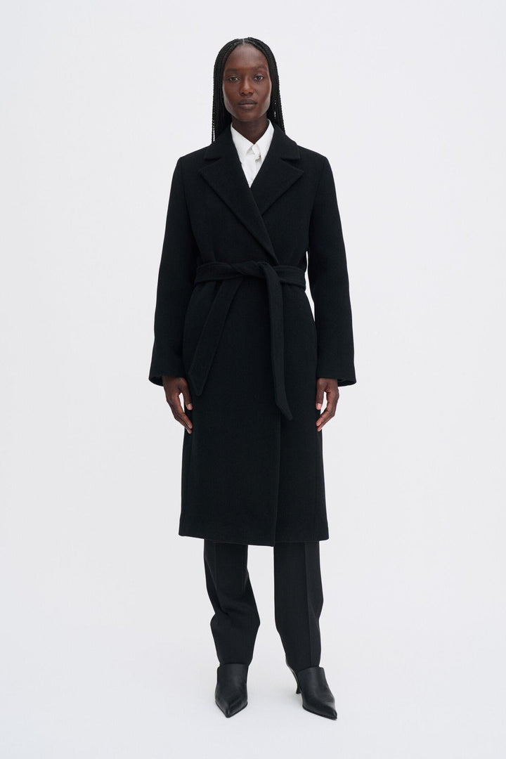 Charlotte Wool Belted Coat- Black